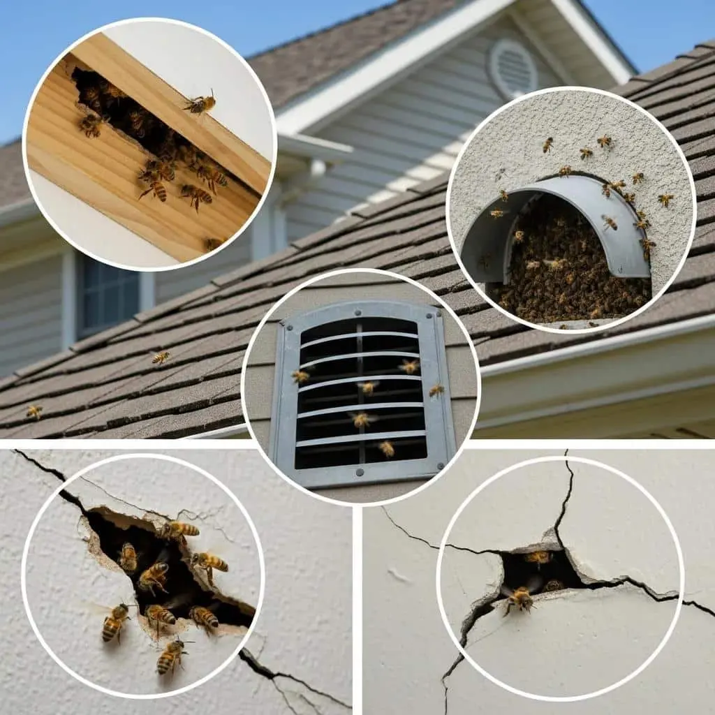 Diagram of typical gaps and cracks bees use to enter roofs and walls