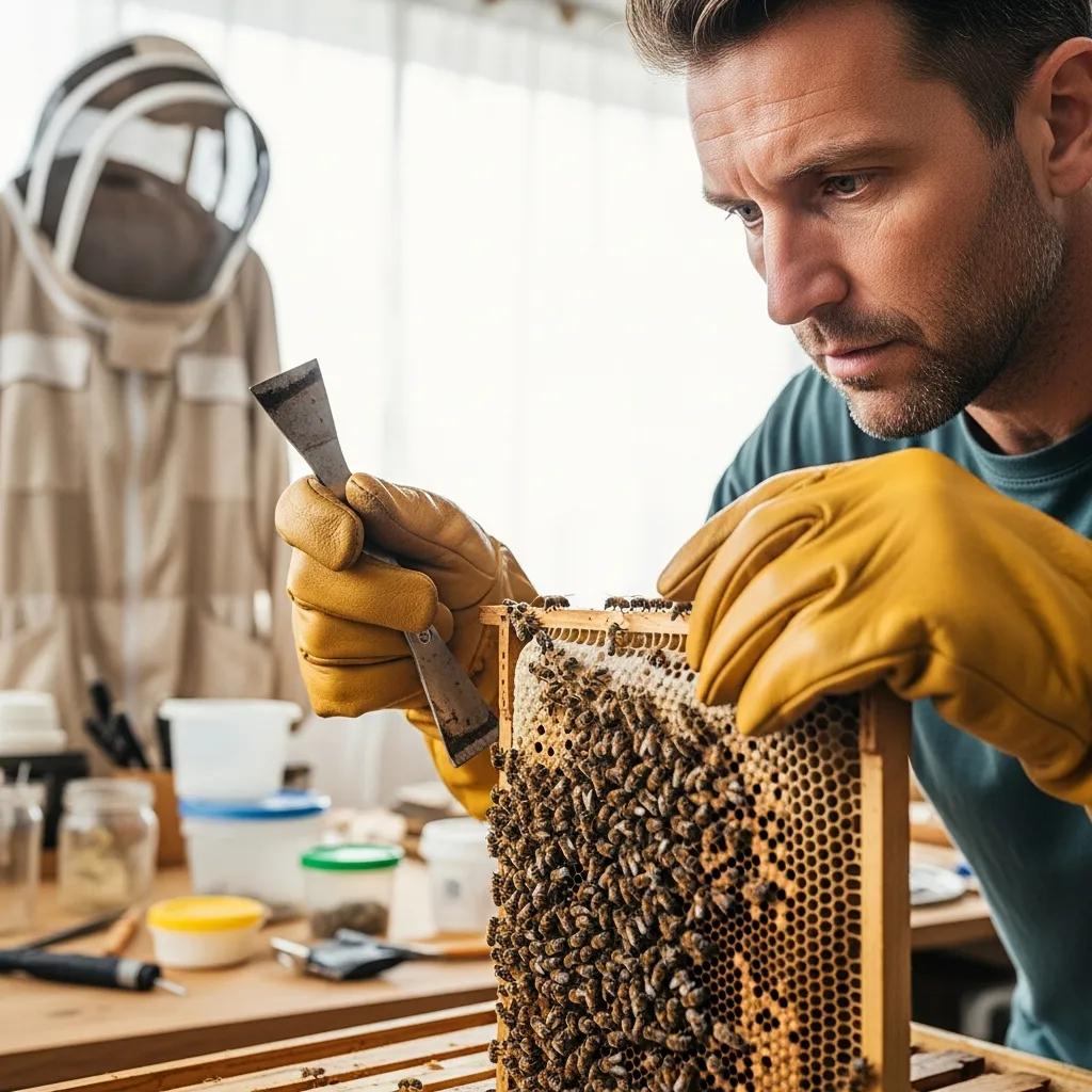 Technician inspecting honeycomb with professional tools and documentation