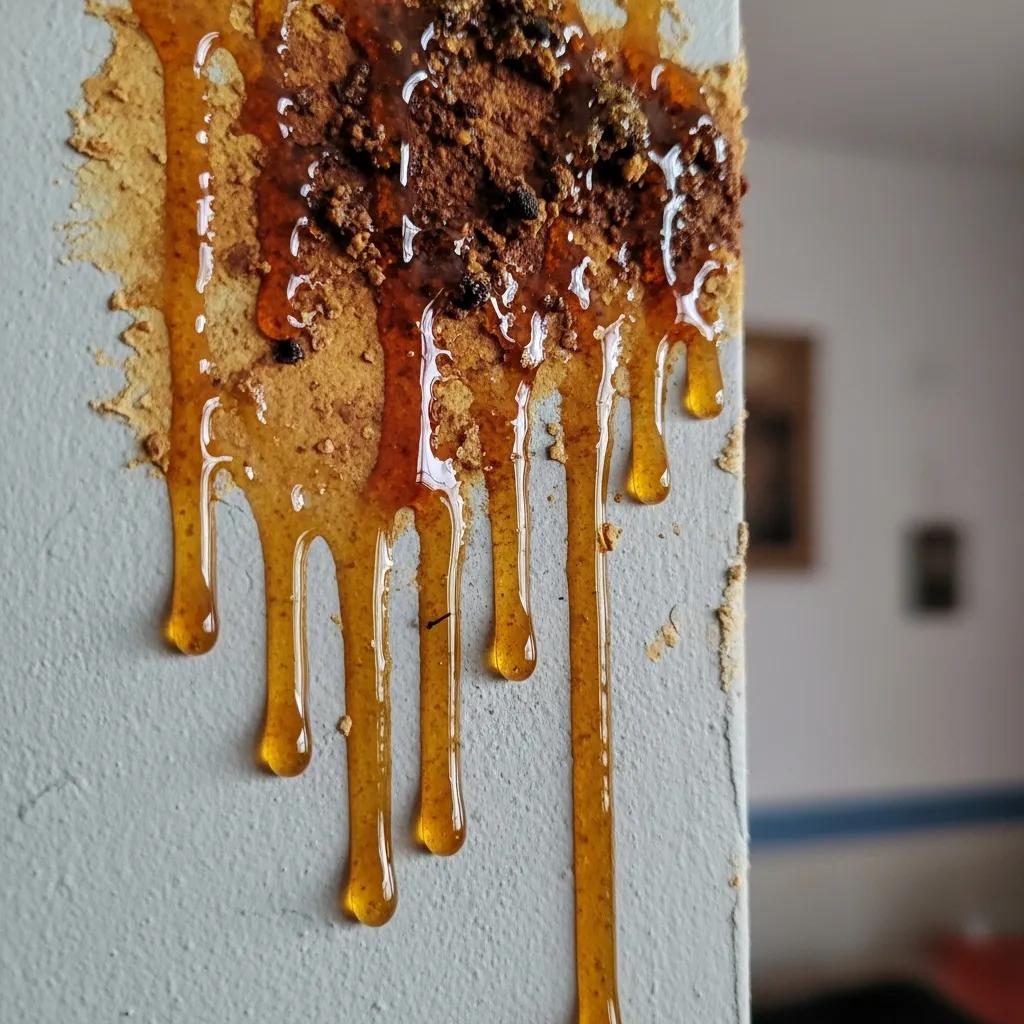 Person listening to a wall for audible signs of a hidden bee hive