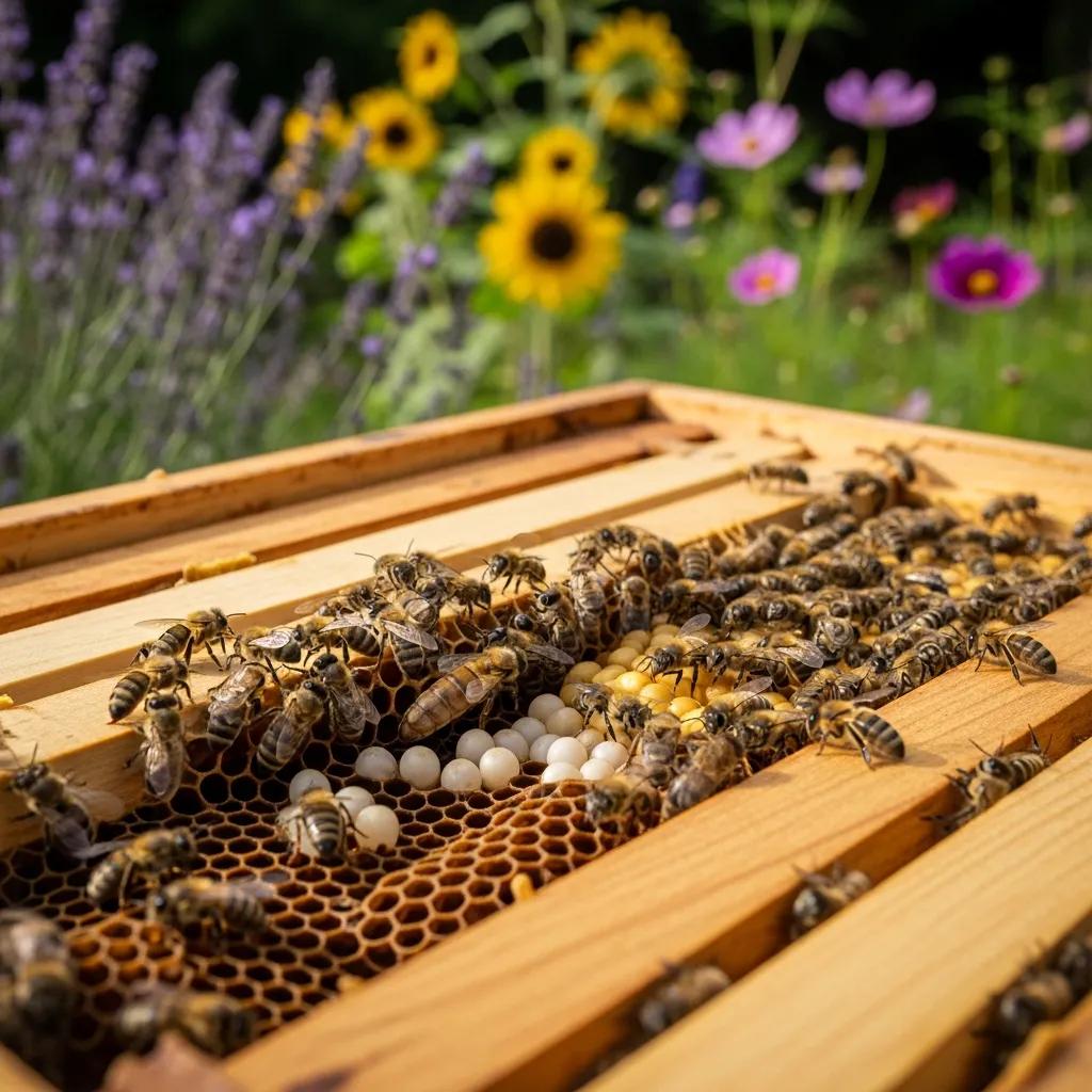 Beekeeper gently removing an intact honey bee colony in a sunny garden