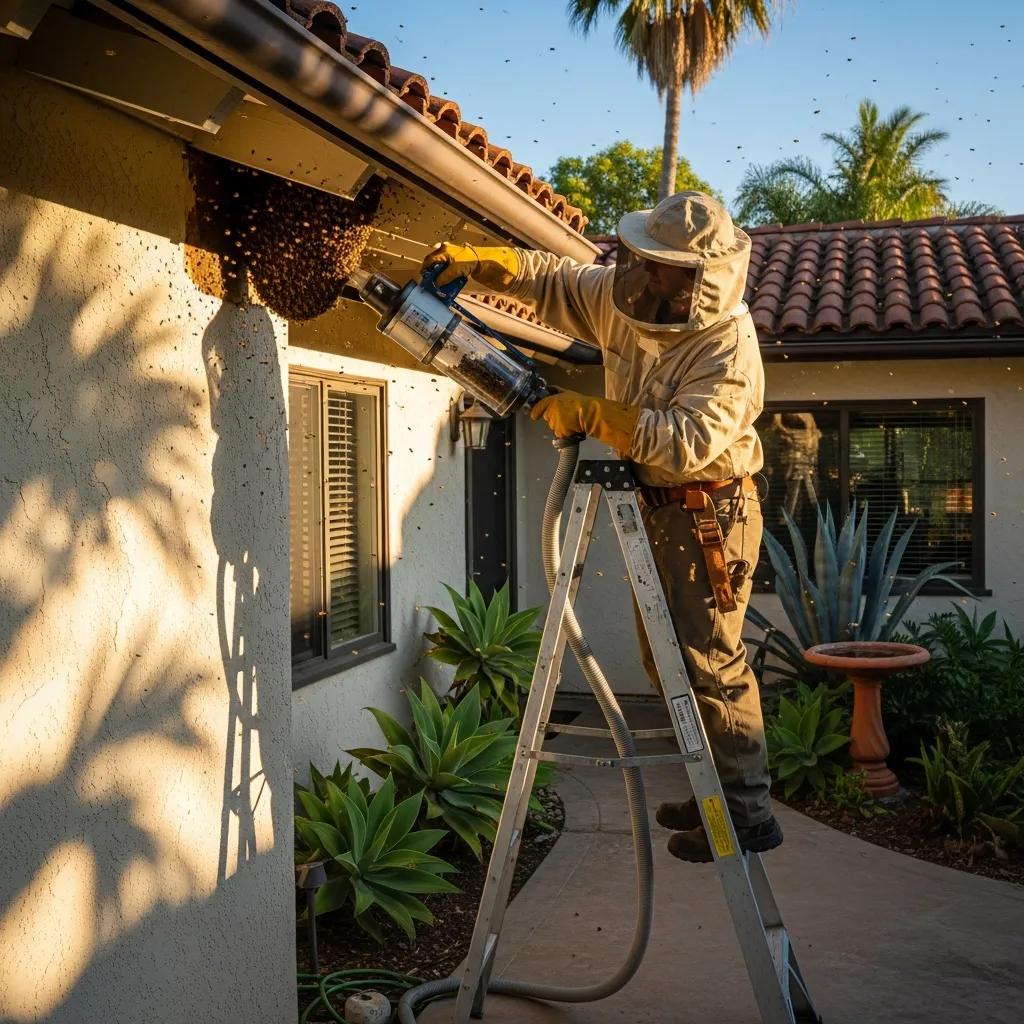 Professional removing a hive from a Southern California home