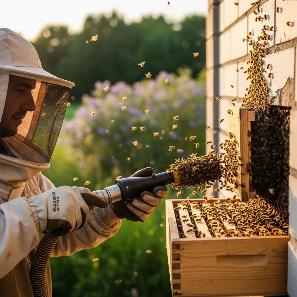 Bee removal expert relocating a colony safely